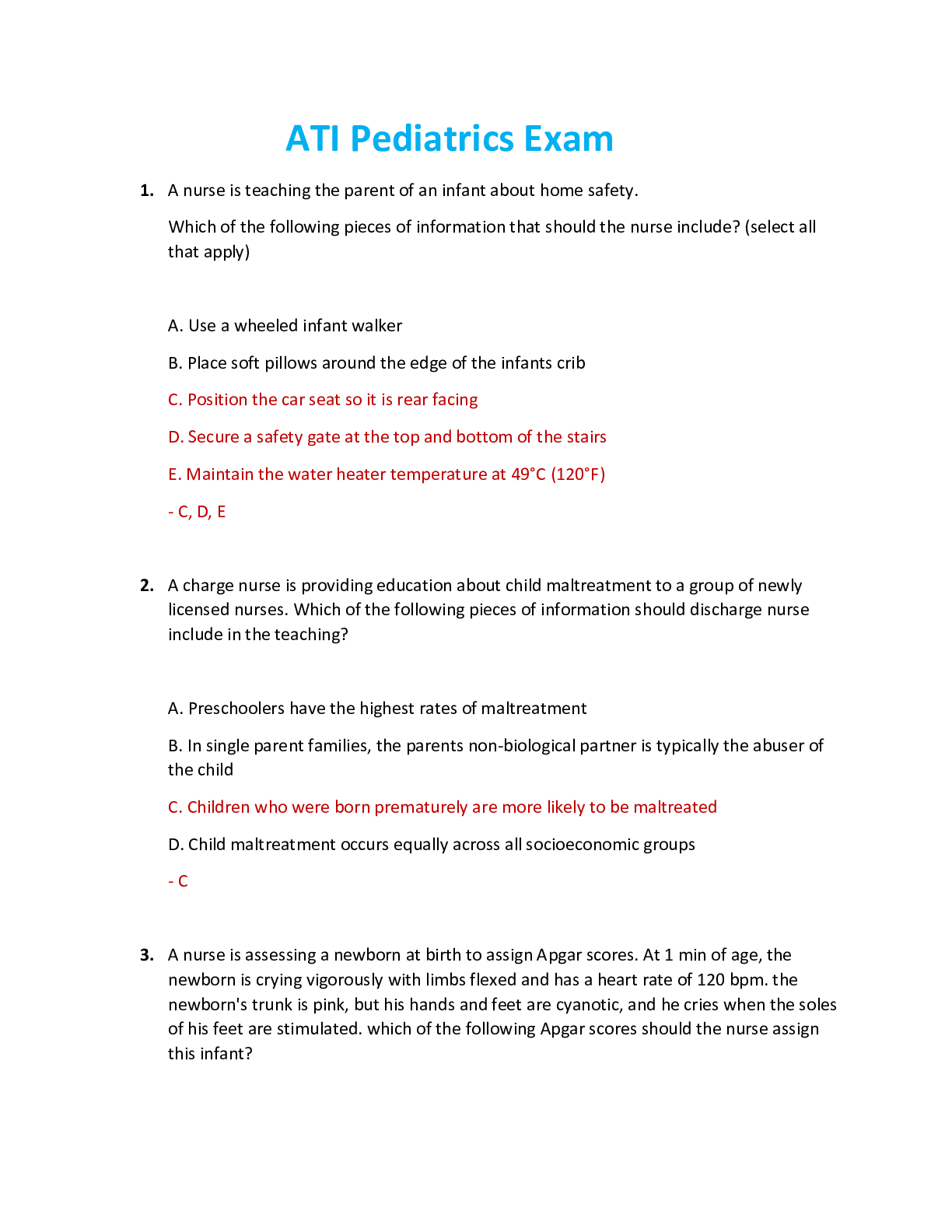 Preview image for ATI Pediatrics Exam. Latest 2021/2022